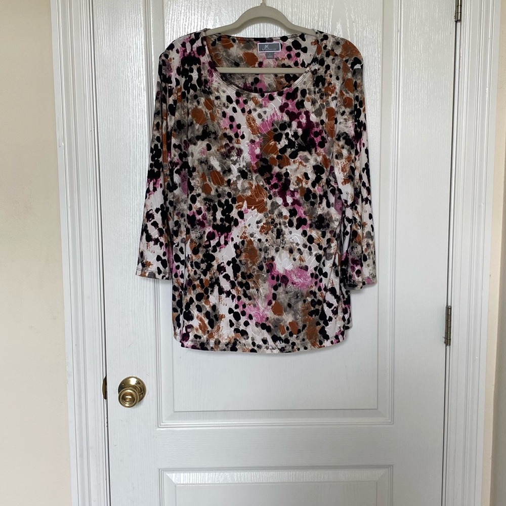 JM Collection Graphic Black and Pink 3/4 Sleeve Blouse